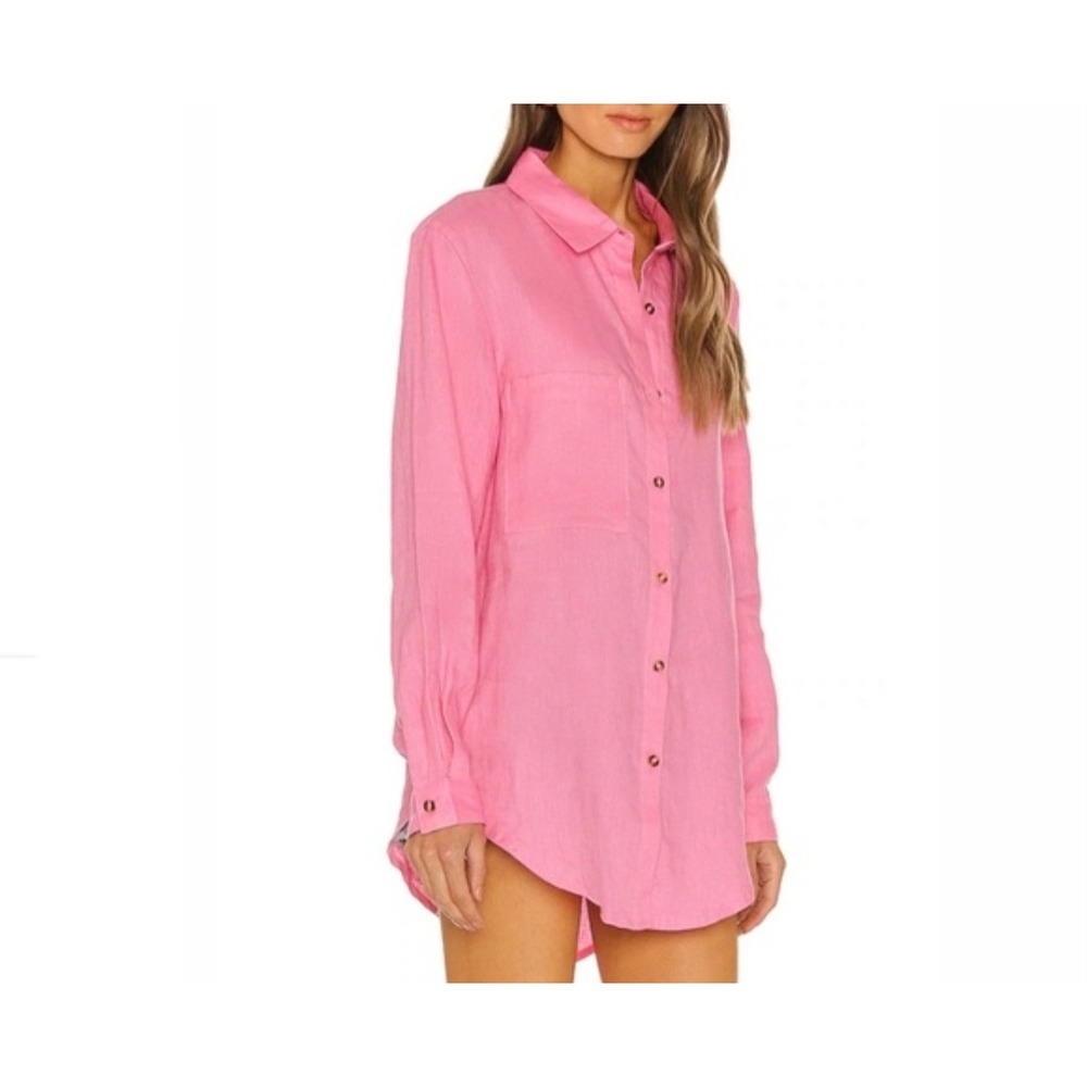 SNDYS Everyday Pink Linen Blend Button Down Oversized Tunic Shirt US 6